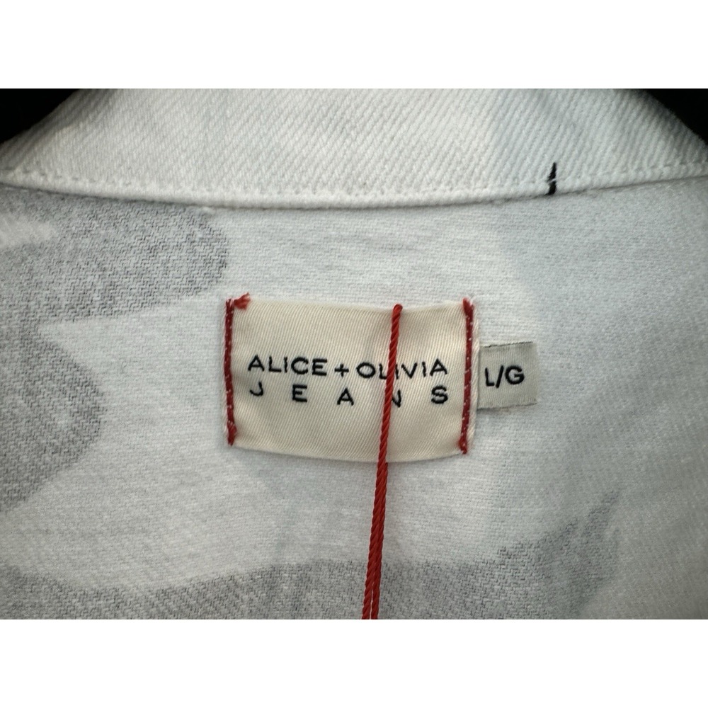 Alice+Olivia Chloe boxy white denim jacket artist shira barzilay collab - Picture 5 of 8